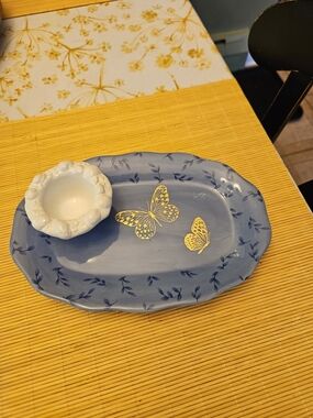 Summer Clearance Pfaltzgraff Blue Glazed Ceramic Trinket Tray: Upcycled